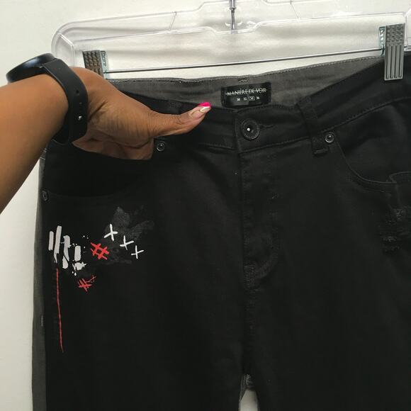 Maniere De Voir Mens Black Gray 2 Pc Set Denim Jacket M Graffiti Skinny Jeans 34 - Picture 10 of 16